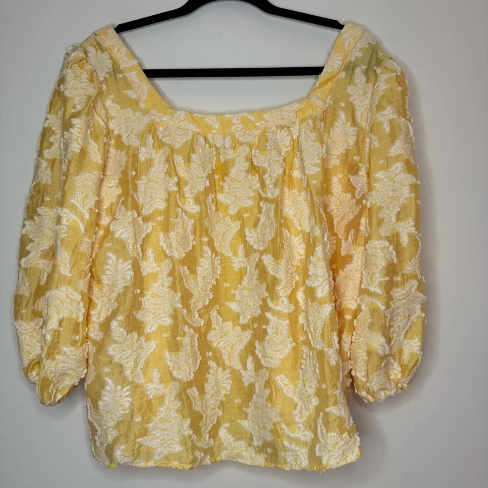 NWT ANTHROPOLOGIE Yvonne Textured Yellow Boho Buttondown Puff Sleeve Blouse Top